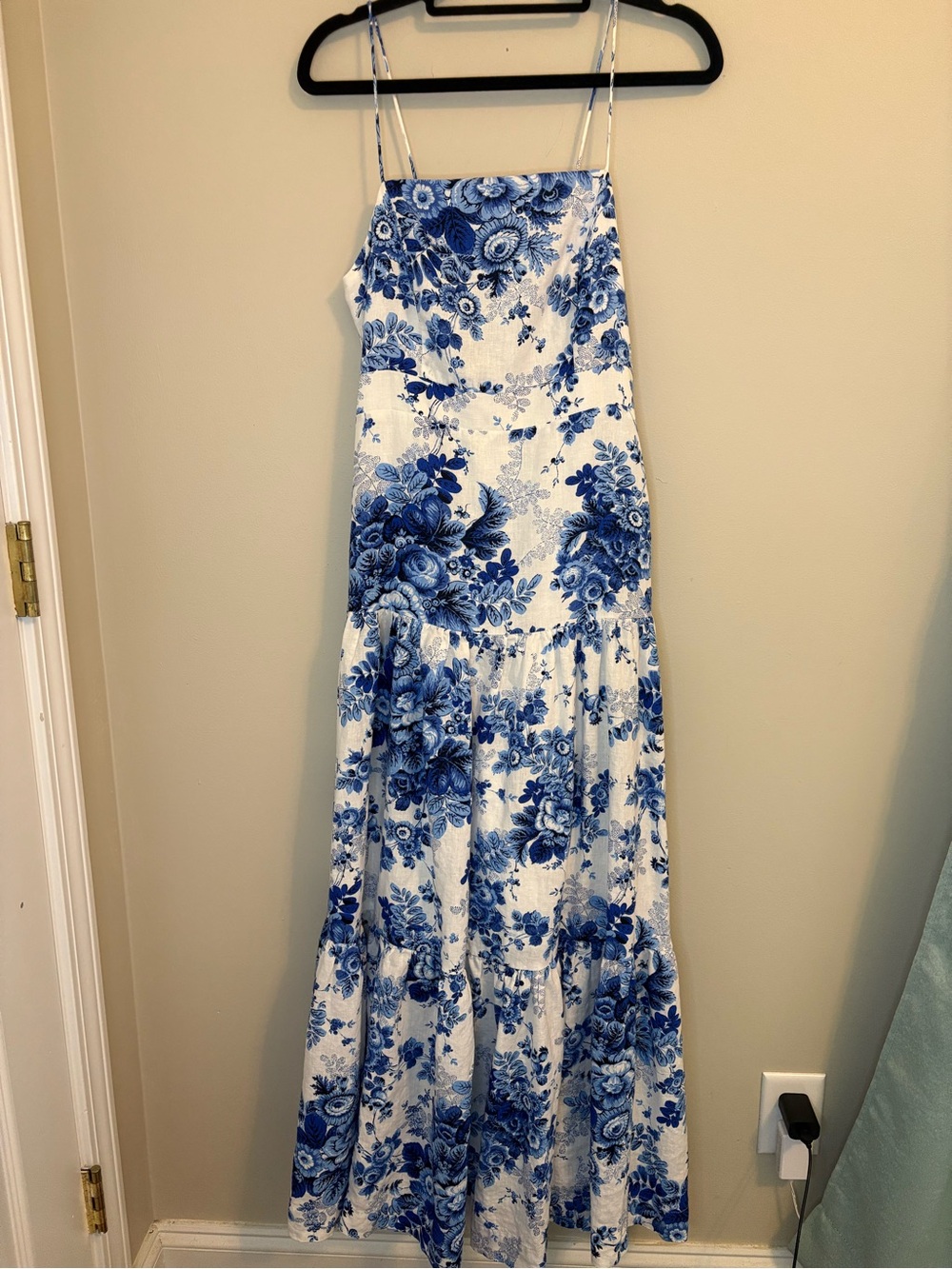 Maeve Anthropologie Blue Floral Drop Waist Maxi Dress XS Linen Blend - Picture 4 of 12